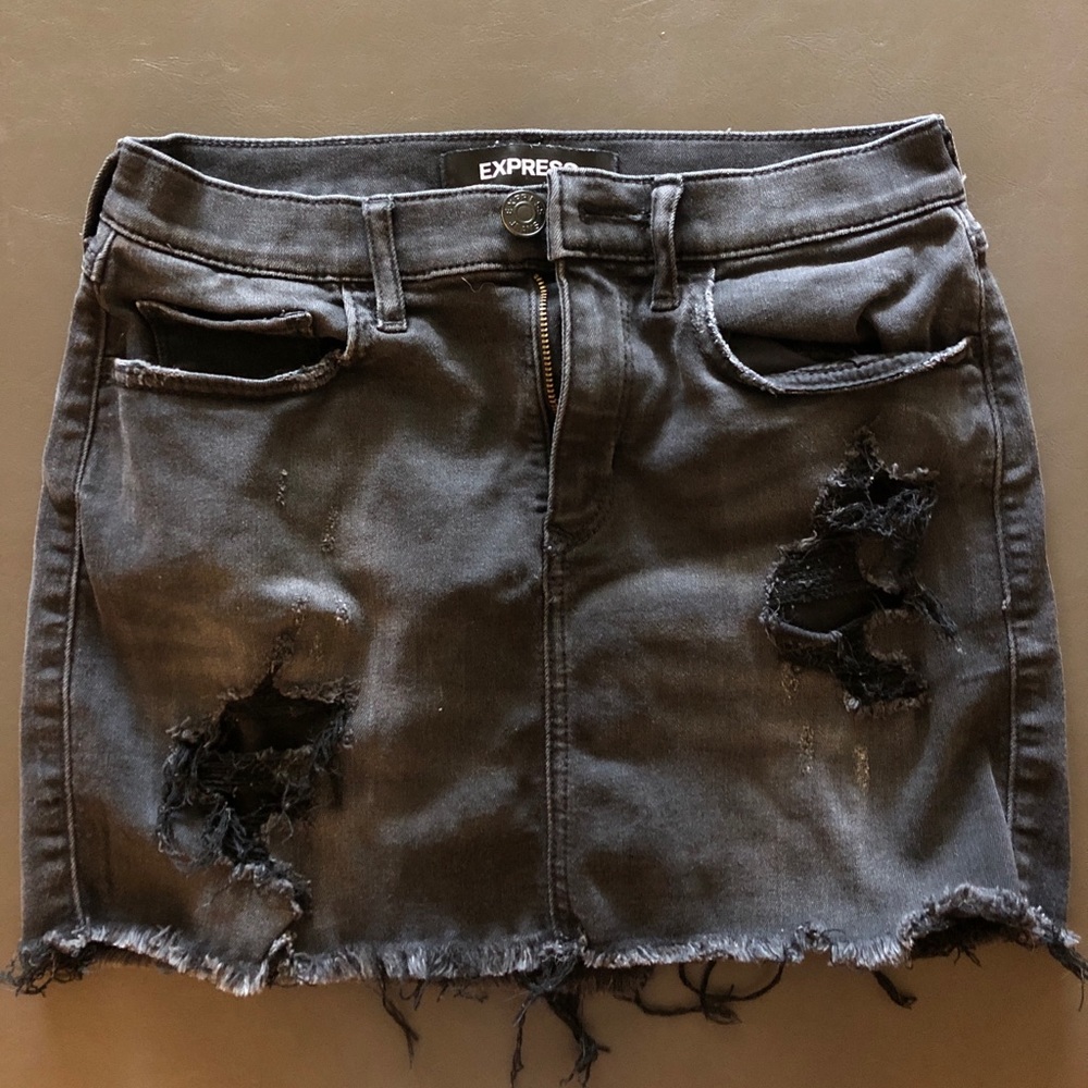 Express Distressed Black Mini Skirt